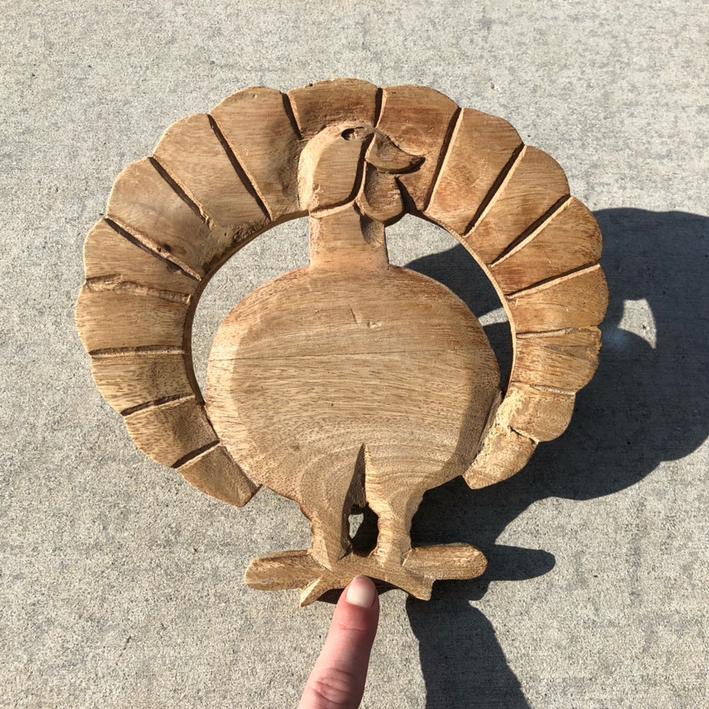 Hand-Carved Wood Turkey Pot Holder with Feet Risers, One of a Kind Thanksgiving
